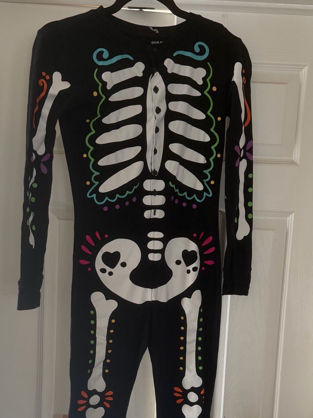 Unisex Old Navy Black Day of the Dead Skeleton Jumpsuit with Colorful Accen
